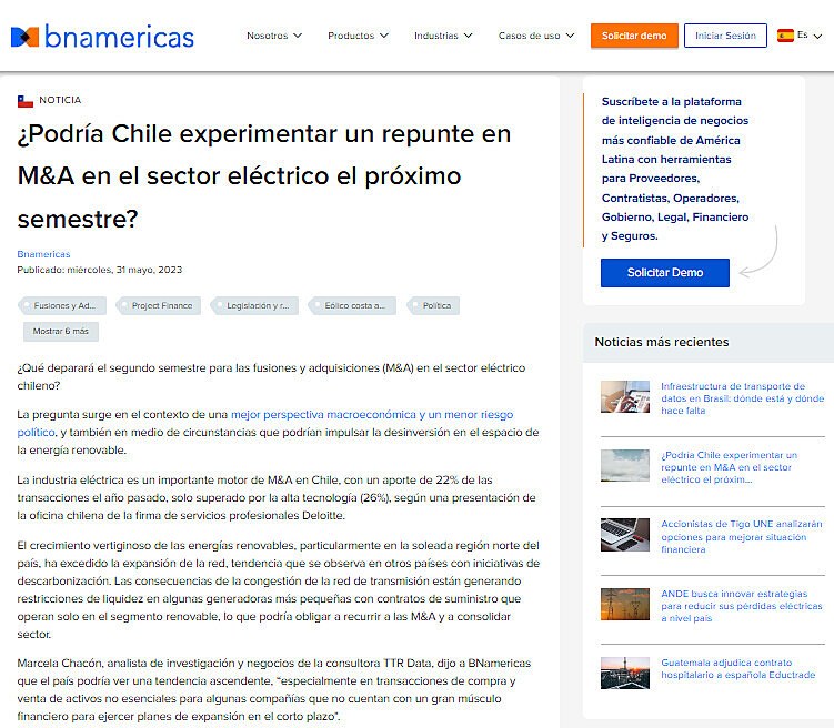 ¿Podría Chile experimentar un repunte en M&A en el sector eléctrico el próximo semestre?